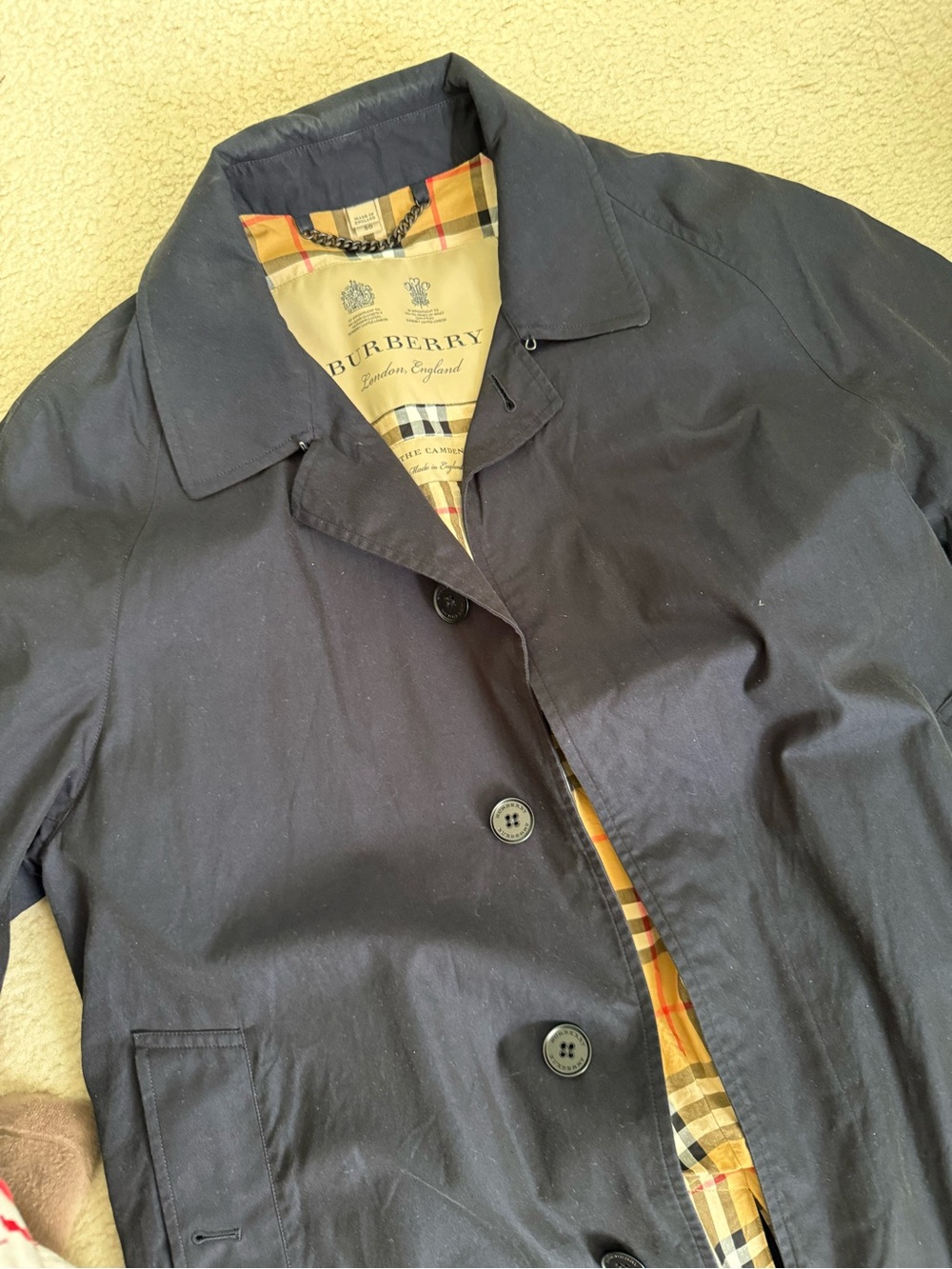 Burberry Navy Camden Trench Coat with Signature Check Lining size 50 - Picture 3 of 7